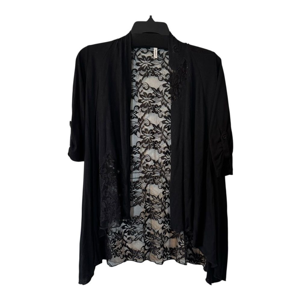 Studio Y Black Lace Cardigan Jacket 3/4 Sleeve Small S